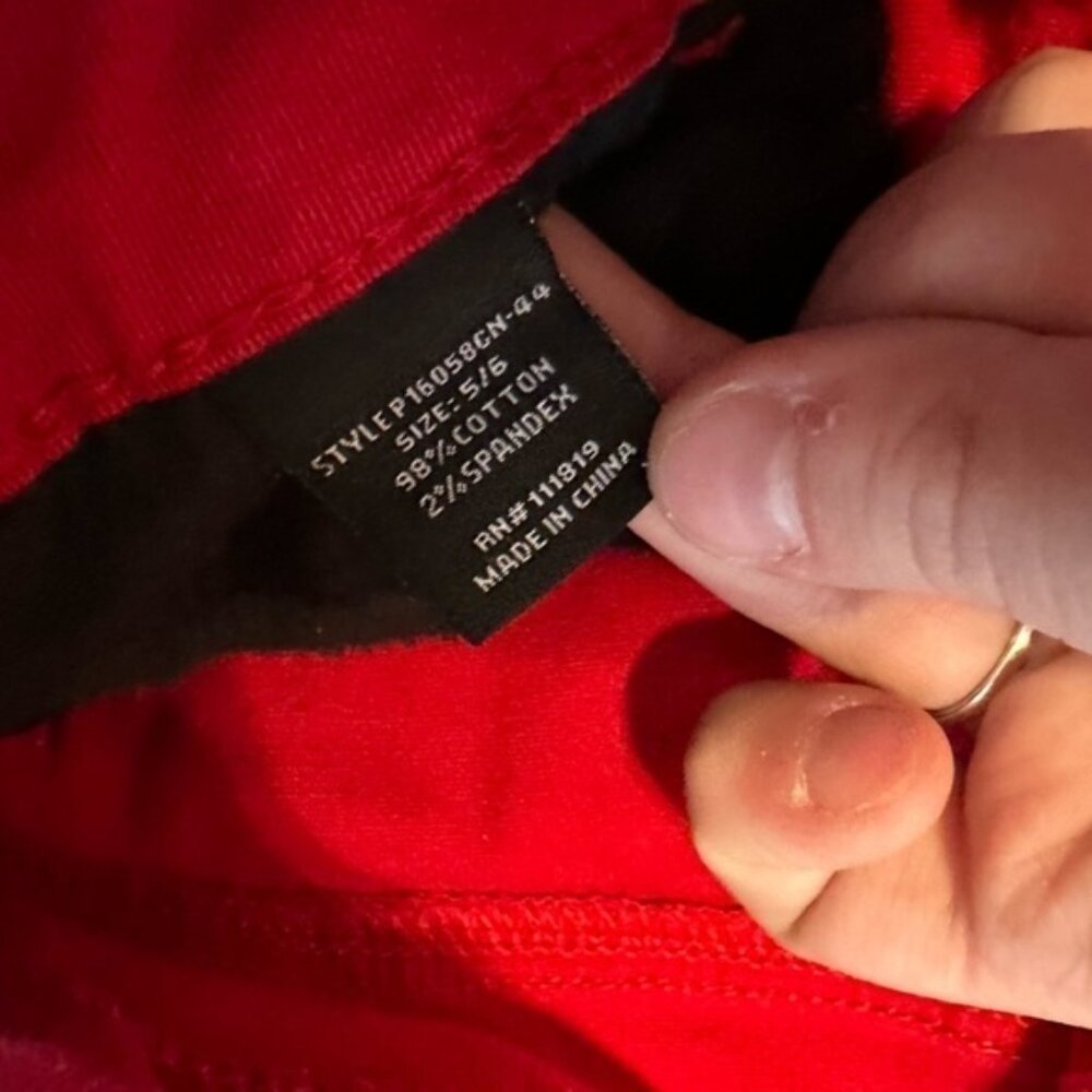 Silver crush ripped fire truck red skinny jeans 5/6 women’s party distressed